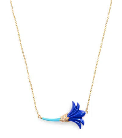 L'atelier Nawbar Yellow Gold, Diamond, Lapis And Turquoise Psychedeliah Necklace