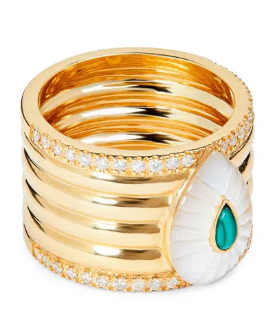 L'atelier Nawbar Yellow Gold, Diamond, Malachite And Pearl Bond Street Ring