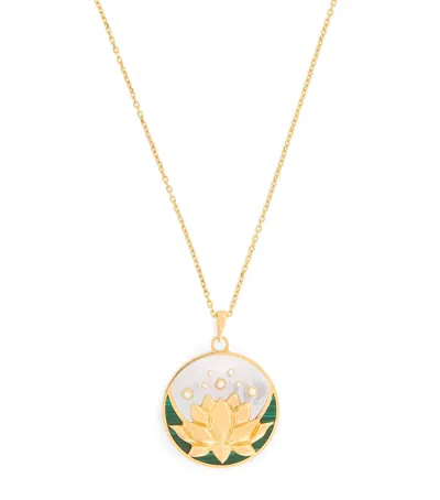 L'atelier Nawbar Yellow Gold, Diamond, Malachite And Pearl N*93 Lotus Moon Necklace