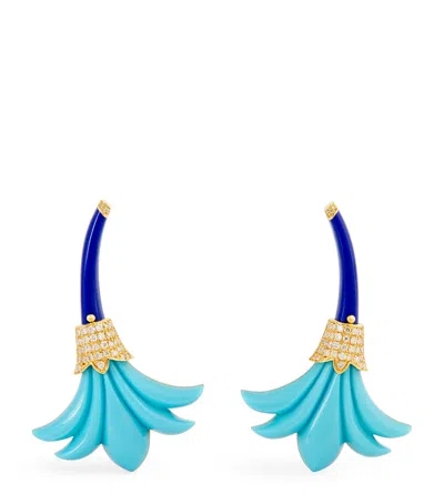 L'atelier Nawbar Yellow Gold, Diamond, Turquoise And Lapis Psychedeliah Earrings