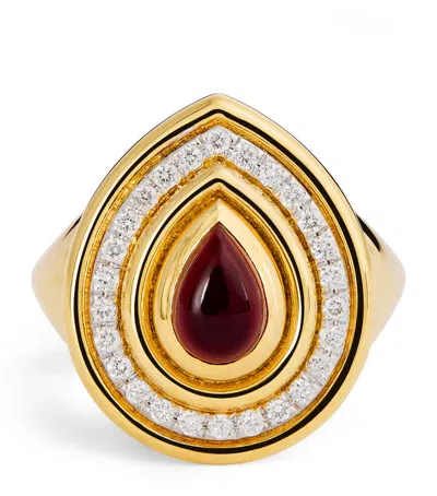 L'atelier Nawbar Yellow Gold, Garnet And Diamond Lot N*91 Mimette Drop Pinky Ring