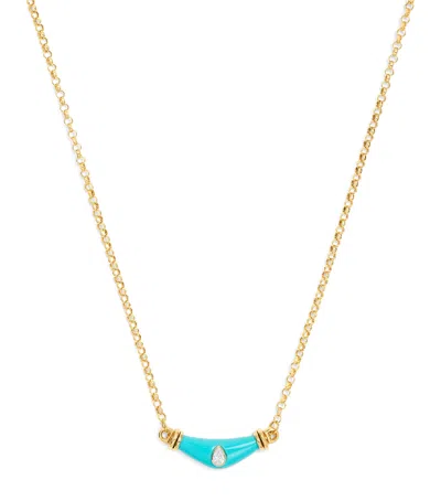 L'atelier Nawbar Yellow Gold, Turquoise And Diamond N*93 Karma Necklace