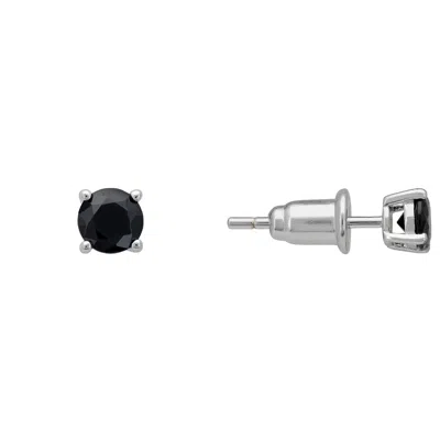 Latelita Black / Silver Mens Single Gemstone Stud Earring Black Onyx Silver