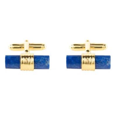 Latelita Men's Blue / Gold Cylindrical Cufflink Gold Lapis Lazuli