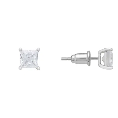 Latelita Neutrals / Silver / White Mens Single Square-cut Solitaire Stud Earring Moissanite Silver