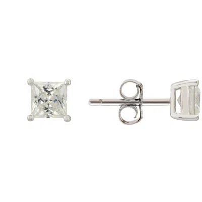Latelita White / Silver Mens Single Square Solitaire Stud Earring Moissanite Silver In Metallic