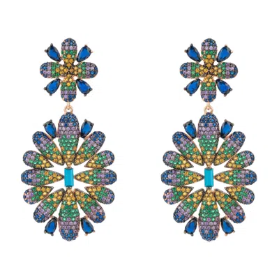 Latelita Women's Babylon Multicoloured Flower Drop Earrings Rose Gold