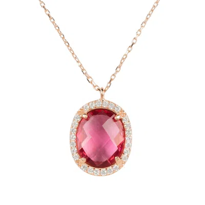 Latelita Women's Beatrice Oval Gemstone Pendant Necklace Rose Gold Pink Tourmaline