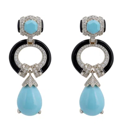 Latelita Women's Black / Blue / White Clara Bow Turquoise & Enamel Drop Earrings Silver In Multi