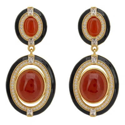 Latelita Women's Black / Brown / Orange Alessia Carnelian Drop Earrings Gold In Multi