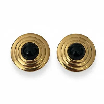 Latelita Women's Black / Gold Como Large Round Stud Earrings Onyx Gold In Multi