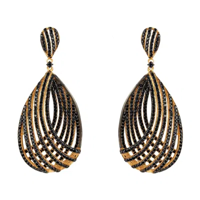 Latelita Women's Black / Gold Vortex Teardrop Clip On Earrings Gold Black Cz In Multi