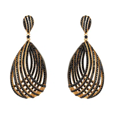 Latelita Women's Black / Gold Vortex Teardrop Earring Black Cz In Multi