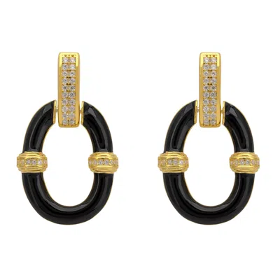 Latelita Women's Black / Gold / White Black Enamel Oval Drop Earrings Gold In Multi