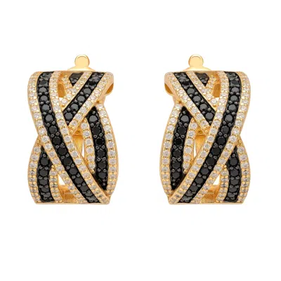 Latelita Women's Black / Gold / White Crossover Hoop Earrings Black Cz Gold In Multi