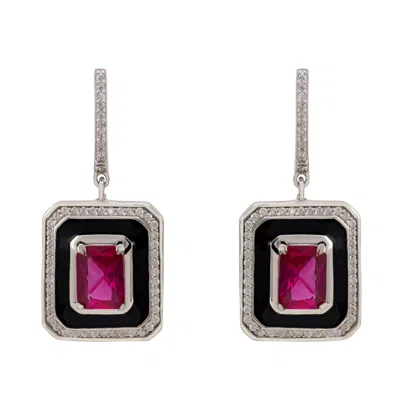 Latelita Women's Black / Red / Silver Deco Ruby & Enamel Earrings Silver In Multi