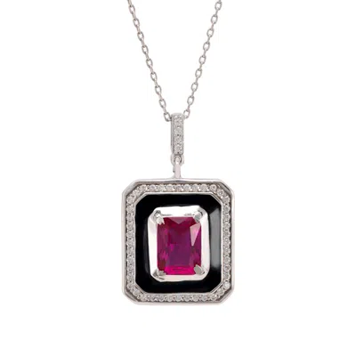 Latelita Women's Black / Red / Silver Deco Ruby & Enamel Necklace Silver In Multi