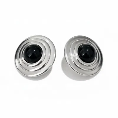 Latelita Women's Black / Silver Como Large Round Stud Earrings Onyx Silver In Metallic