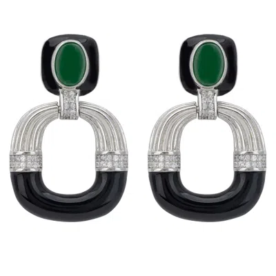 Latelita Women's Black / Silver / Green Deco Darling Drop Earrings Green Enamel Silver In Multi