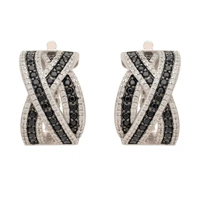 Latelita Women's Black / Silver / White Crossover Hoop Earrings Black Cz Silver