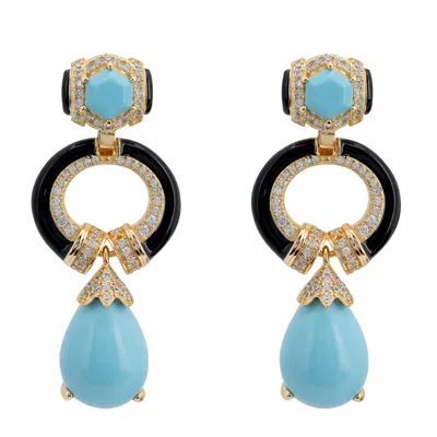 Latelita Women's Blue / Black / Gold Clara Bow Turquoise & Enamel Drop Earrings Gold In Multi