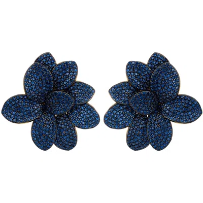 Latelita Women's Blue / Gold Amaryllis Flower Large Stud Earrings Gold Sapphire In Multi