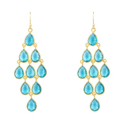 Latelita Women's Blue / Gold Erviola Gemstone Cascade Earrings Gold Blue Topaz In Multi