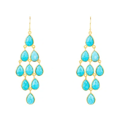 Latelita Women's Blue / Gold Erviola Gemstone Cascade Earrings Gold Turquoise In Multi