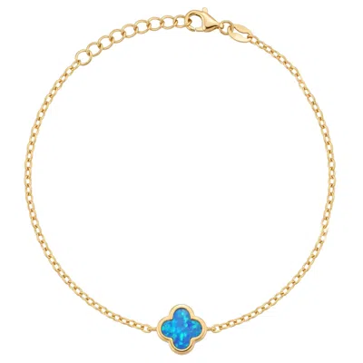 Latelita Women's Blue / Gold Flower Clover Blue Opal Bracelet Gold In Blue/gold