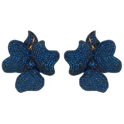 Latelita Women's Blue / Gold Flower Large Stud Earrings Gold Sapphire Blue In Multi
