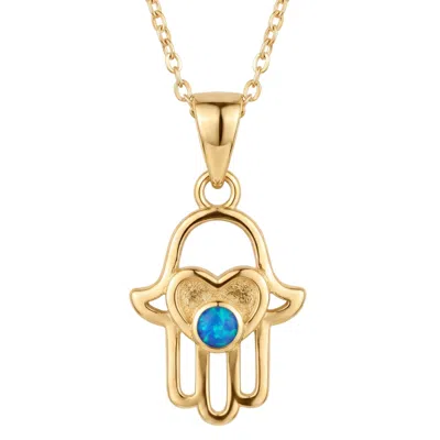 Latelita Women's Blue / Gold Love My Hamsa Hand Blue Opal Pendant Necklace Gold In Blue/gold