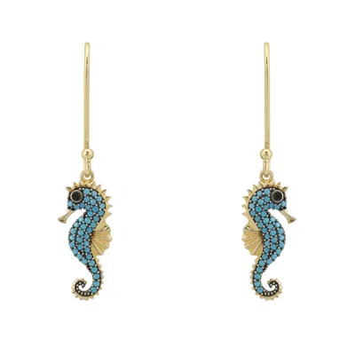 Latelita Women's Blue / Gold Seahorse Turquoise Drop Earrings Gold In Multi