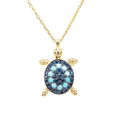 Latelita Women's Blue / Gold Turtle Turquoise Blue Pendant Necklace Gold In Multi