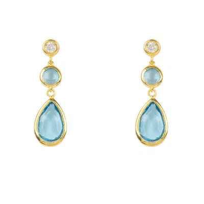 Latelita Women's Blue / Gold Tuscany Gemstone Drop Earring Gold Blue Topaz In Multi