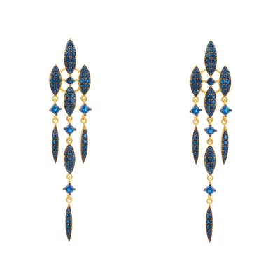 Latelita Women's Blue / Gold Valencia Statement Drop Earring Sapphire Blue Cz Gold In Multi