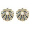 Latelita Women's Blue / Gold / White Art Deco Scallop Shell Earrings Sapphire Blue With Pearl Gold In Multi