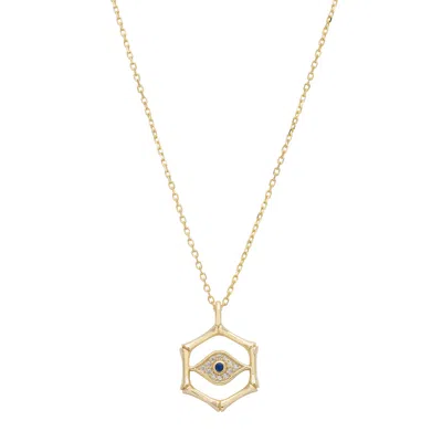 Latelita Women's Blue / Gold / White Bamboo Hexagon Evil Eye Necklace Gold