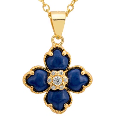 Latelita Women's Blue / Gold / White Flower Clover Lapis Lazuli Pendant Necklace Gold In Multi