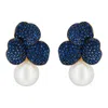 Latelita Women's Blue / Gold / White Iris Flower And Pearl Dangle Earrings Sapphire Gold