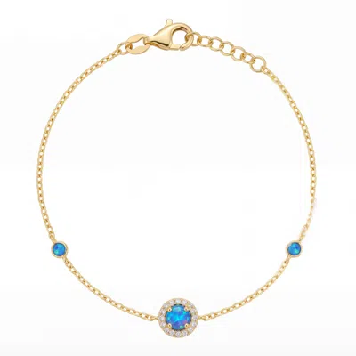 Latelita Women's Blue / Gold / White Round Blue Opal Bracelet Gold Cz In Blue/gold/white