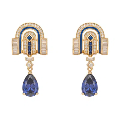 Latelita Women's Blue / Gold / White Savoy Art Deco  Drop Earrings Sapphire Gold
