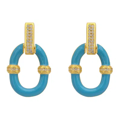 Latelita Women's Blue / Gold / White Turquoise Enamel Oval Drop Earrings Gold In Multi