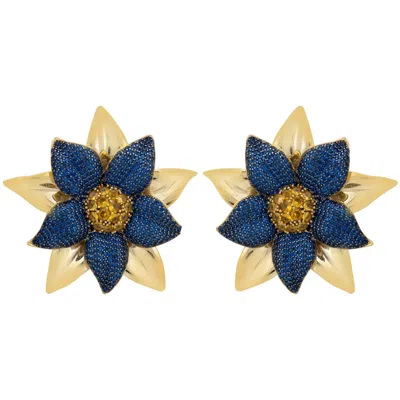 Latelita Women's Blue / Gold / Yellow Marguerite Daisy Flower Large Stud Earrings Sapphire Gold In Multi