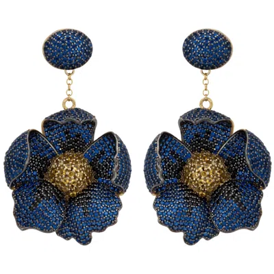 Latelita Women's Blue / Gold / Yellow Poppy Flower Drop Earrings Sapphire Gold
