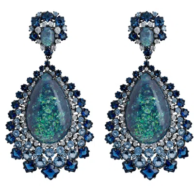 Latelita Women's Blue / Green / Black Gabriela Green Opal Drop Earrings Oxidised In Multi