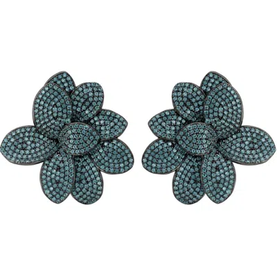 Latelita Women's Blue / Green / Silver Amaryllis Flower Large Stud Earrings Silver Aqua In Multi