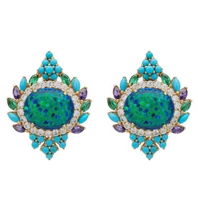 Latelita Women's Blue / Green / White Francesca Blue Opal Stud Earrings Gold In Multi
