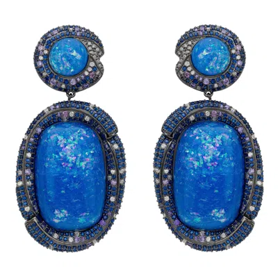 Latelita Women's Blue / Pink / White Fiorella Blue Opal Drop Earrings Silver Oxidised In Multi