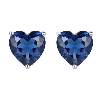 Latelita Women's Blue / Silver Amore Heart Sapphire Stud Earrings Silver In Blue/silver