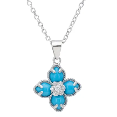 Latelita Women's Blue / Silver Flower Clover Turquoise Pendant Necklace Silver In Multi